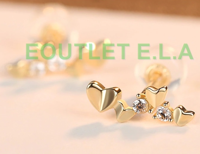 11x5mm CZ HEARTS SOLID 14K GOLD STUD EARRINGS